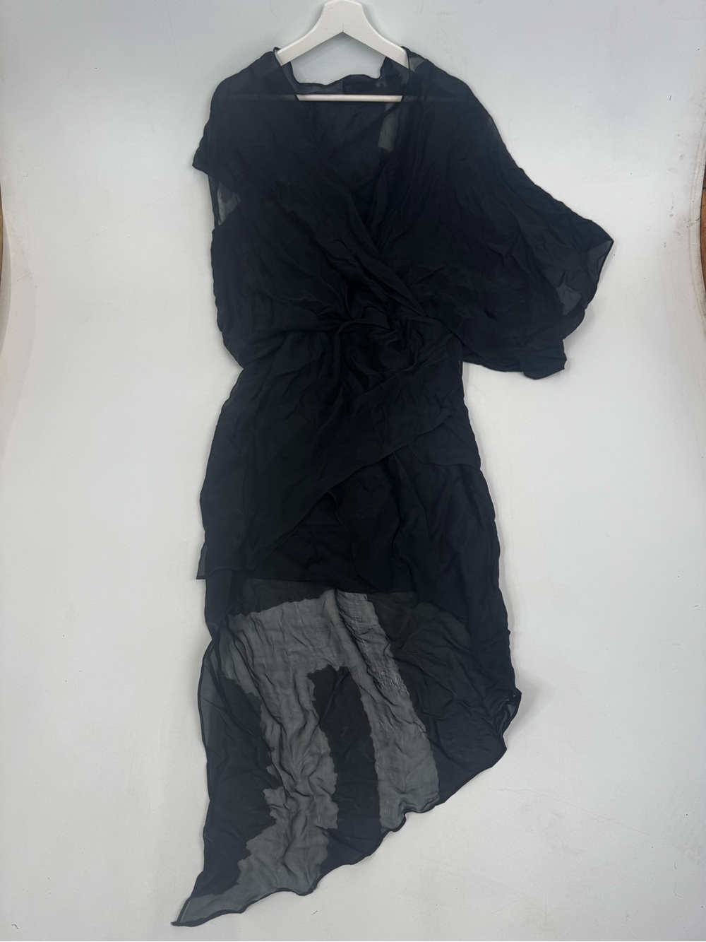 Helmut Lang black silk blend contrast burnout asymmetrical dress size 0